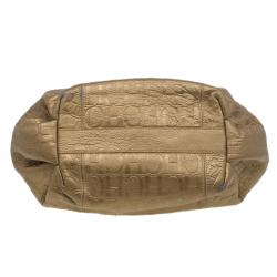 Pre Owned Carolina Herrera Gold Monogram Embossed Leather Dahlia Hobo