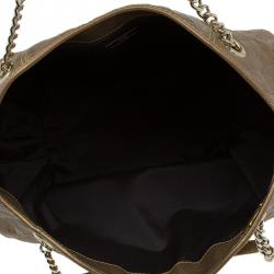 Pre Owned Carolina Herrera Gold Monogram Embossed Leather Dahlia Hobo