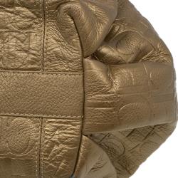 Pre Owned Carolina Herrera Gold Monogram Embossed Leather Dahlia Hobo