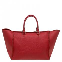 Pre Owned Carolina Herrera Red La Place Vendome Embossed Leather Tote