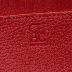 Pre Owned Carolina Herrera Red La Place Vendome Embossed Leather Tote