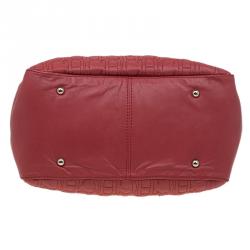 Pre Owned Carolina Herrera Red Monogram Leather Tote