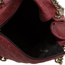 Pre Owned Carolina Herrera Red Monogram Leather Tote