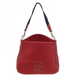 Pre Owned Carolina Herrera Red Pebbled Leather Hobo