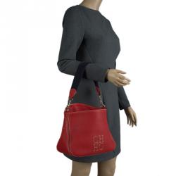 Pre Owned Carolina Herrera Red Pebbled Leather Hobo