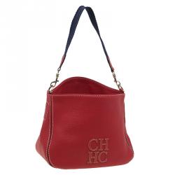 Pre Owned Carolina Herrera Red Pebbled Leather Hobo