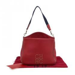 Pre Owned Carolina Herrera Red Pebbled Leather Hobo