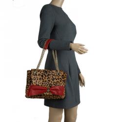 Pre Owned Carolina Herrera Brown Leopard Print Calf Hair Audrey Shoulder Bag