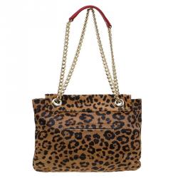 Pre Owned Carolina Herrera Brown Leopard Print Calf Hair Audrey Shoulder Bag