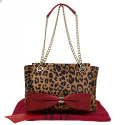 Pre Owned Carolina Herrera Brown Leopard Print Calf Hair Audrey Shoulder Bag