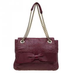 Pre Owned Carolina Herrera Burgundy Monogram Leather Audrey Shoulder Bag