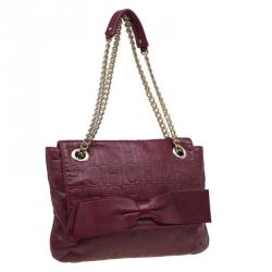 Pre Owned Carolina Herrera Burgundy Monogram Leather Audrey Shoulder Bag