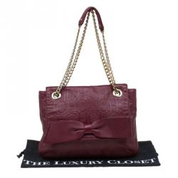 Pre Owned Carolina Herrera Burgundy Monogram Leather Audrey Shoulder Bag