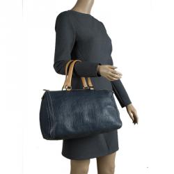 Pre Owned حقيبة كارولينا هيريرا اندي بوسطن كبيرة جلد مونوغرامي زرقاء كحلية