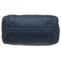 Pre Owned حقيبة كارولينا هيريرا اندي بوسطن كبيرة جلد مونوغرامي زرقاء كحلية