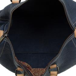 Pre Owned حقيبة كارولينا هيريرا اندي بوسطن كبيرة جلد مونوغرامي زرقاء كحلية