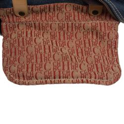 Pre Owned حقيبة كارولينا هيريرا اندي بوسطن كبيرة جلد مونوغرامي زرقاء كحلية