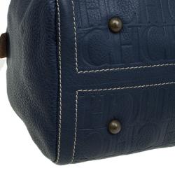 Pre Owned حقيبة كارولينا هيريرا اندي بوسطن كبيرة جلد مونوغرامي زرقاء كحلية