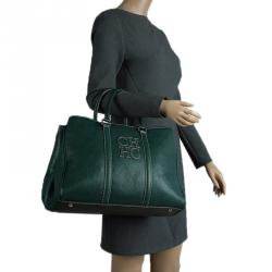 Pre Owned حقيبة يد كارولينا هيريرا ميتو جلد خضراء داكنة