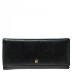 Pre Owned Carolina Herrera Black Textured Leather Continental Wallet