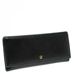 Pre Owned Carolina Herrera Black Textured Leather Continental Wallet