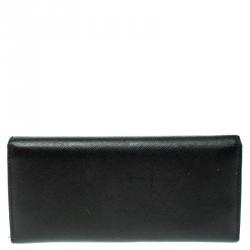 Pre Owned Carolina Herrera Black Textured Leather Continental Wallet