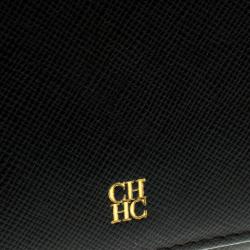 Pre Owned Carolina Herrera Black Textured Leather Continental Wallet