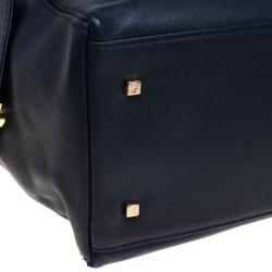 Pre Owned Carolina Herrera Navy Blue Leather Envelope Pocket Tote