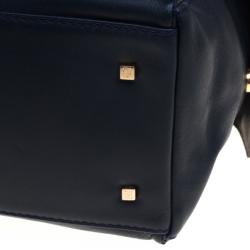 Pre Owned Carolina Herrera Navy Blue Leather Envelope Pocket Tote