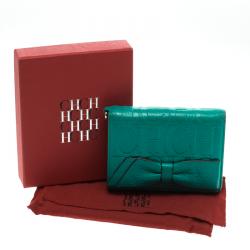 Carolina Herrera Turquoise Leather Gigi Tri Fold Wallet