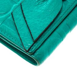 Pre Owned Carolina Herrera Turquoise Leather Gigi Tri Fold Wallet