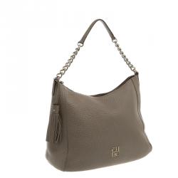 Pre Owned Carolina Herrera Beige Pebbled Leather Maria Shoulder Bag