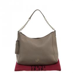 Pre Owned Carolina Herrera Beige Pebbled Leather Maria Shoulder Bag