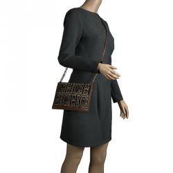 Pre Owned Carolina Herrera Blue/Brown Fabric and Leather Shoulder Bag