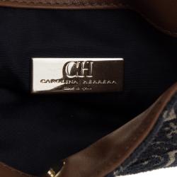 Pre Owned Carolina Herrera Blue/Brown Fabric and Leather Shoulder Bag