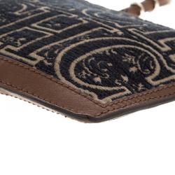 Pre Owned Carolina Herrera Blue/Brown Fabric and Leather Shoulder Bag