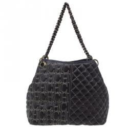 Pre Owned Carolina Herrera Brown Leather Quilted Tote