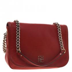 Pre Owned Carolina Herrera Red Leather New Baltazar Flap Bag