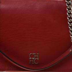Pre Owned Carolina Herrera Red Leather New Baltazar Flap Bag