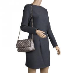 Pre Owned Carolina Herrera Metallic Grey Quilted Leather Shoulder Bag