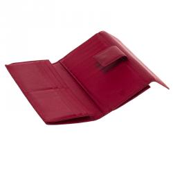Pre Owned Carolina Herrera Red Monogram Leather Flap Wallet