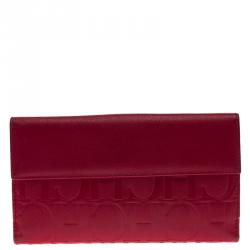 Pre Owned Carolina Herrera Red Monogram Leather Flap Wallet