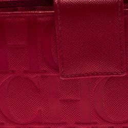 Pre Owned Carolina Herrera Red Monogram Leather Flap Wallet