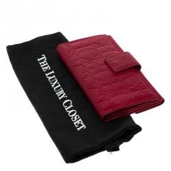 Pre Owned Carolina Herrera Red Monogram Leather Flap Wallet