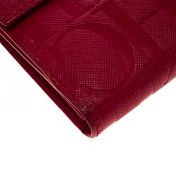 Pre Owned Carolina Herrera Red Monogram Leather Flap Wallet