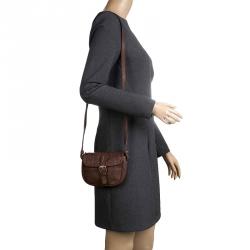 Pre Owned Carolina Herrera Dark Brown Leather Mini Crossbody Bag