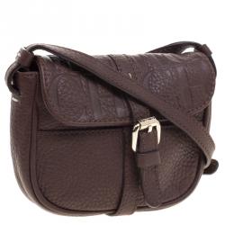 Pre Owned Carolina Herrera Dark Brown Leather Mini Crossbody Bag