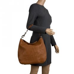 Pre Owned Carolina Herrera Brown Leather Perforated Logo Hobo