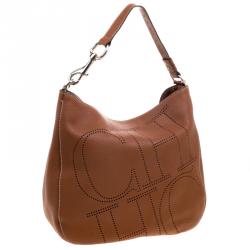 Pre Owned Carolina Herrera Brown Leather Perforated Logo Hobo
