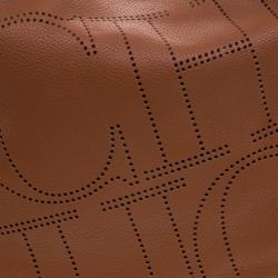 Pre Owned Carolina Herrera Brown Leather Perforated Logo Hobo
